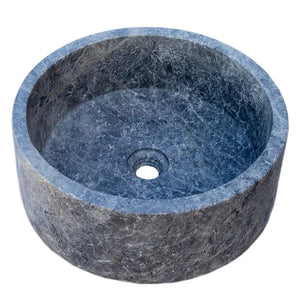 Villohome tundra grey marble vessel sink, round polished natural stone, 16-inch diameter