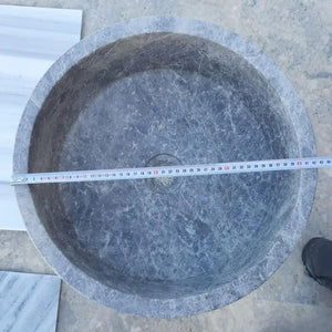 Natural Stone Tundra Grey Marble Vessel Sink by Villohome, polished round 16-inch diameter