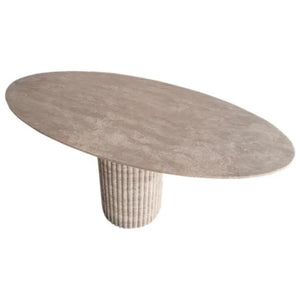 Coffee table Tuscany beige travertine oval with fluted pedestal leg by Villohome.