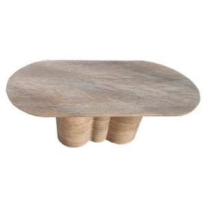 Villohome Tuscany Travertine vein-cut oval coffee table with wavy pedestal legs