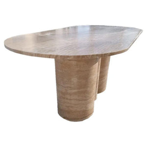 Coffee table Villohome Tuscany Walnut Travertine vein-cut oval shape top with wavy legs.