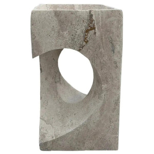Villohome Walnut Travertine Designer stone pedestal sink; hearth-shaped stand-alone bathroom sink, 18x18x33 inches.