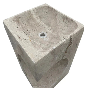 Walnut Travertine designer stone sink pedestal, stand-alone hearth shape for bathroom by Villohome