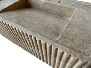 Villohome walnut travertine rectangular wall-mount bathroom sink with fluted sides