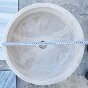 Villohome natural white limestone vessel sink, polished finish, 16-inch diameter, 6-inch high