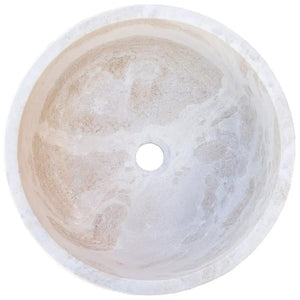 Villohome natural stone white limestone vessel sink, polished, 16 in diameter x 6 in high