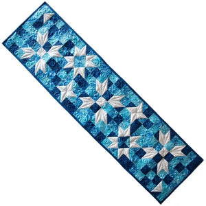 Standout Stars Table Runner Pattern by Block Party Quilt Co; blue star quilt, finished 14x54