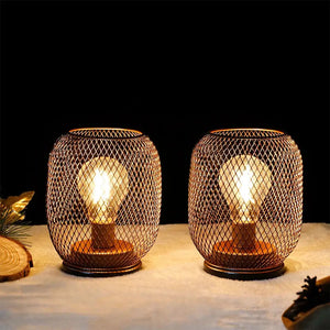 Egg-shaped battery-operated LED table lanterns, 2-pack, copper mesh, JHY DESIGN