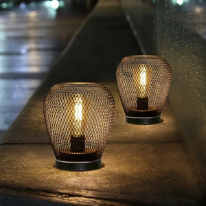6.7-inch tall battery-powered outdoor table lamp set of 2 with copper mesh cages by JHY DESIGN