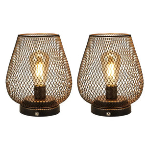 Table lamps set (2) with bronze egg metal cage and metal base, touch-activated, battery-operated by JHY DESIGN
