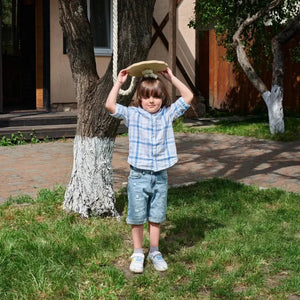 Wooden rope swing for kids, single baby swing with natural wood seat