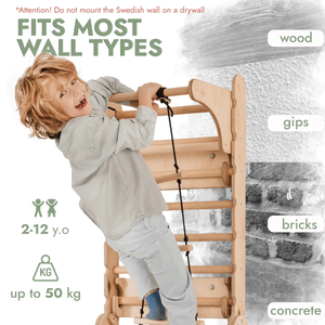 Goodevas wooden Swedish wall climbing ladder for kids, 7-in-1 baby activity toy