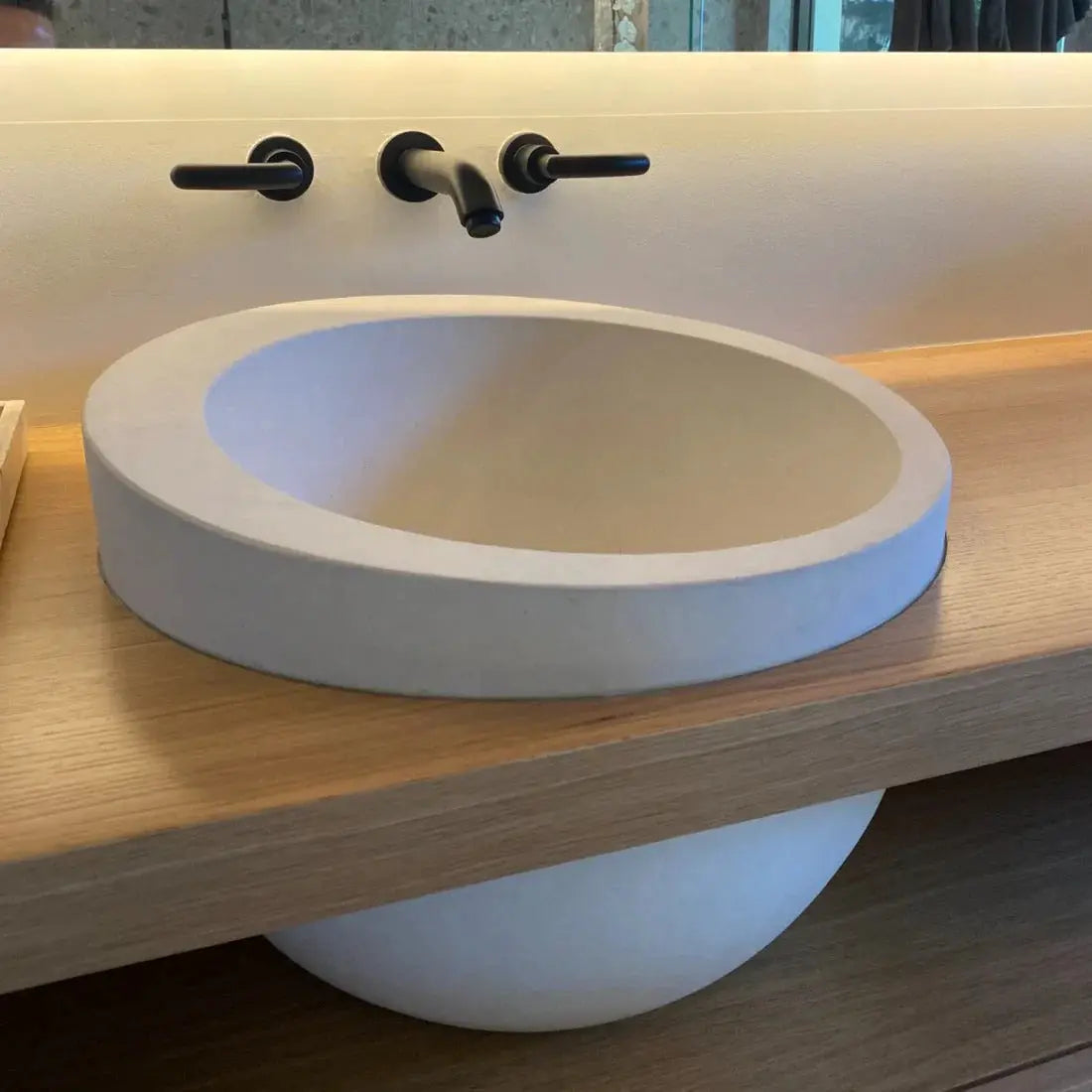 Stone sink white limestone with sloped rim for vanity bathroom