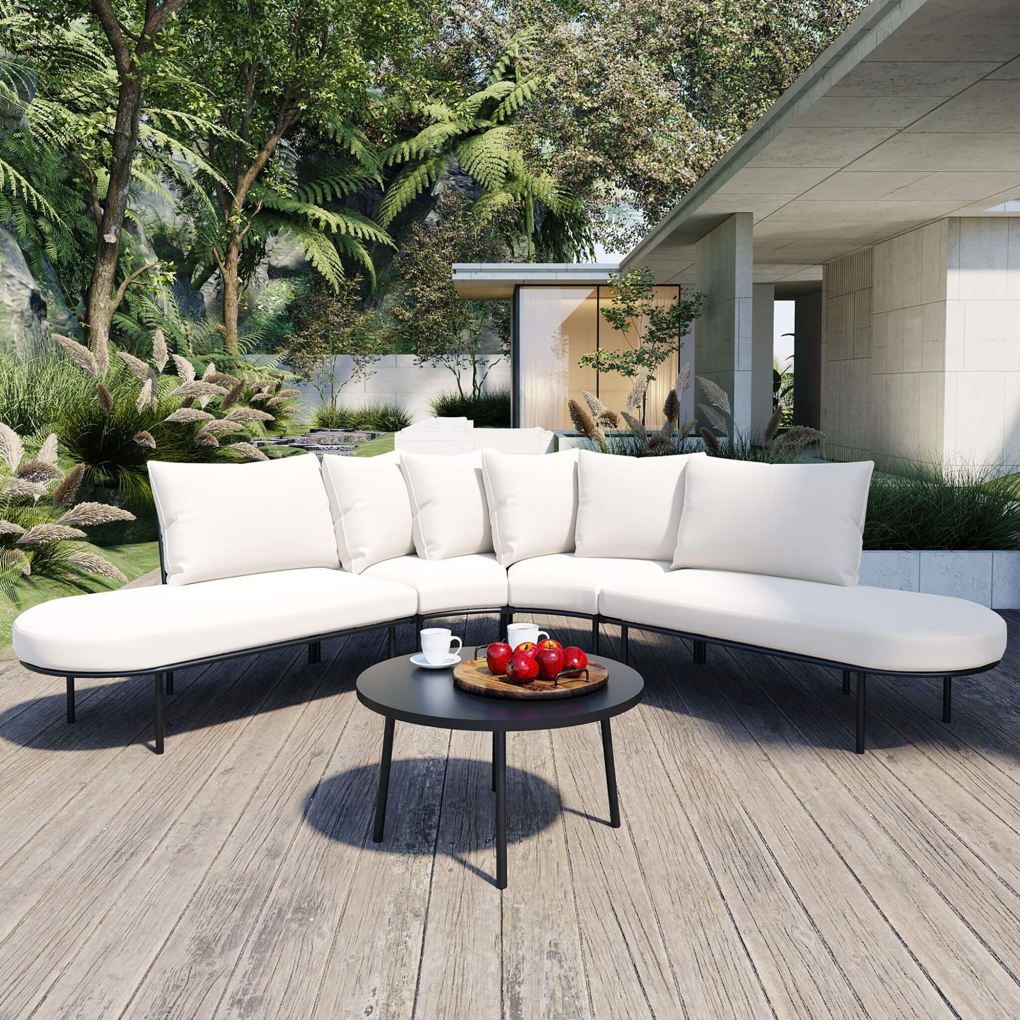 The Outdoor Lounge — curved patio sofa set in daylight