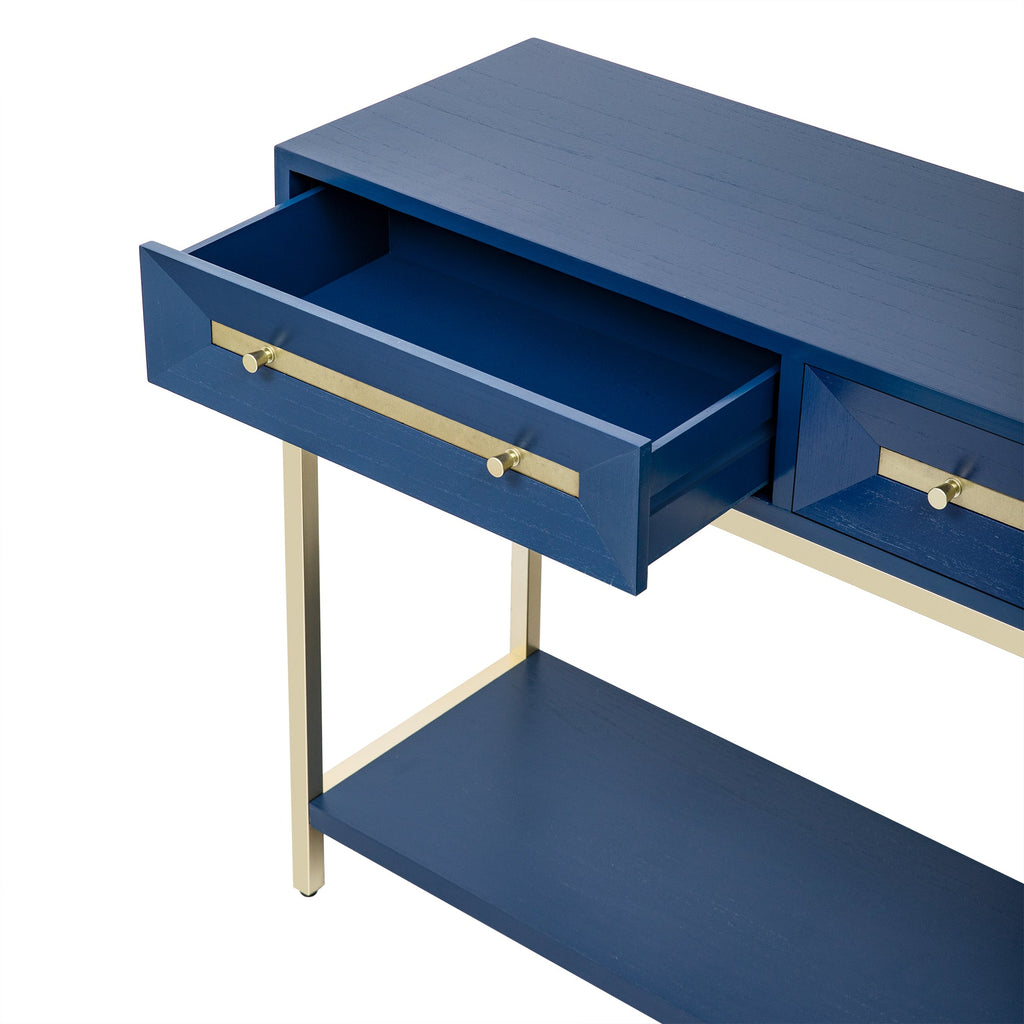 TREXM Entryway Table, Console Table with Two Drawers, Retro Hallway Table with Striking Geometric Design for Entryway and Living Room (Navy)