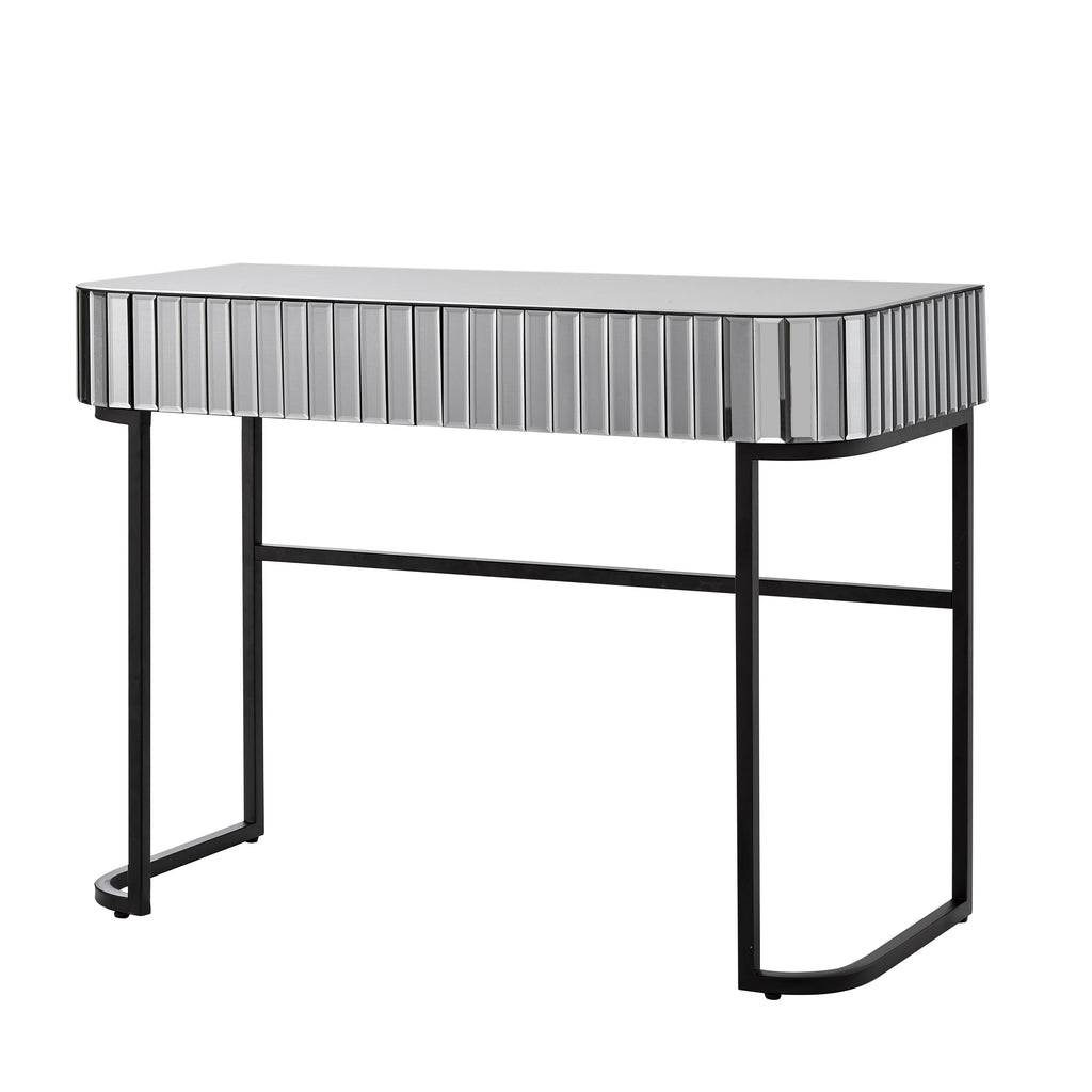 39' Mirrored Makeup Vanity Table with Stainless Steel Base, Mirrored Console Dressing Table with 2 Drawers,Versatile Desk for Bedroom and Office, Gray