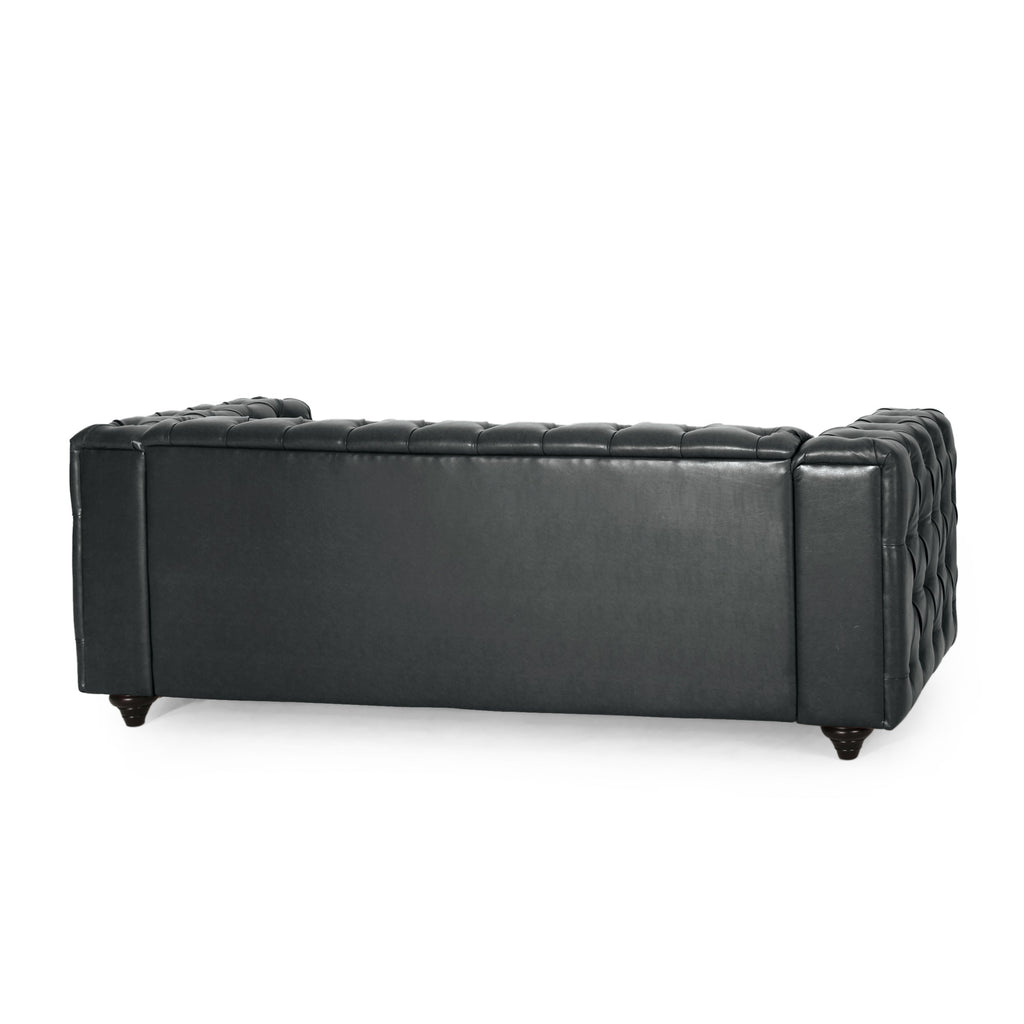 Mirod Comfy 3-Seat Sofa with Wooden Legs, PU Upholstery, Black, 83.5'' Width