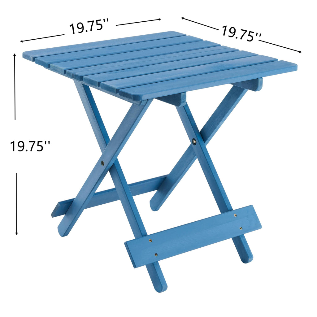 Folding Square Table Patio Outdoor solid wood Table for Backyard, Balcony, Portable Design Space-Saving Blue Color