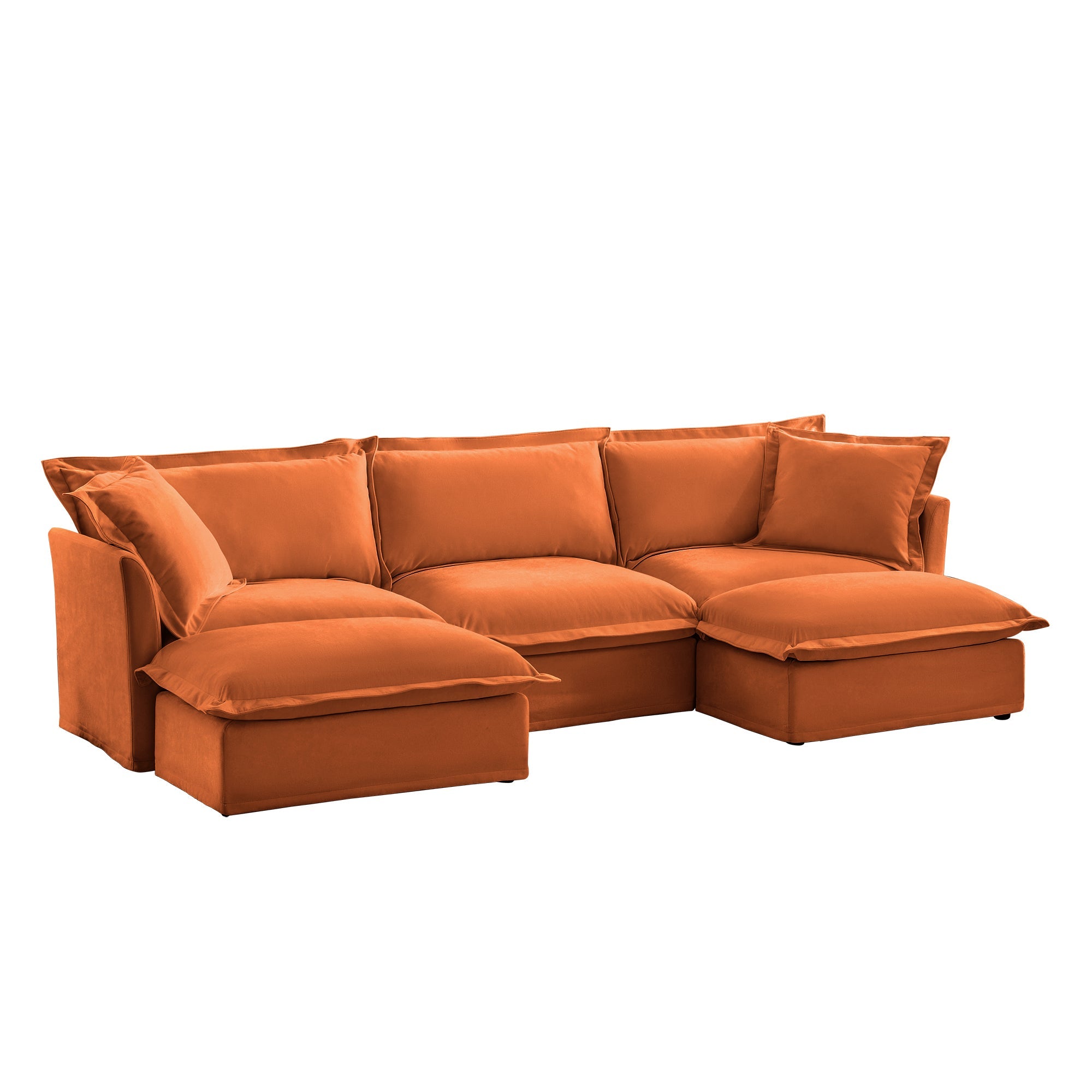 Slipcovered U Shape Sectional Deep Seat Sofa Couch, 3 Seater Sofa with French Edges Design Multiple Big Pillows, Modular Deep Seat Sectional Sofa Comfy Cloud Couch for Living Room, Apartment,Chenille