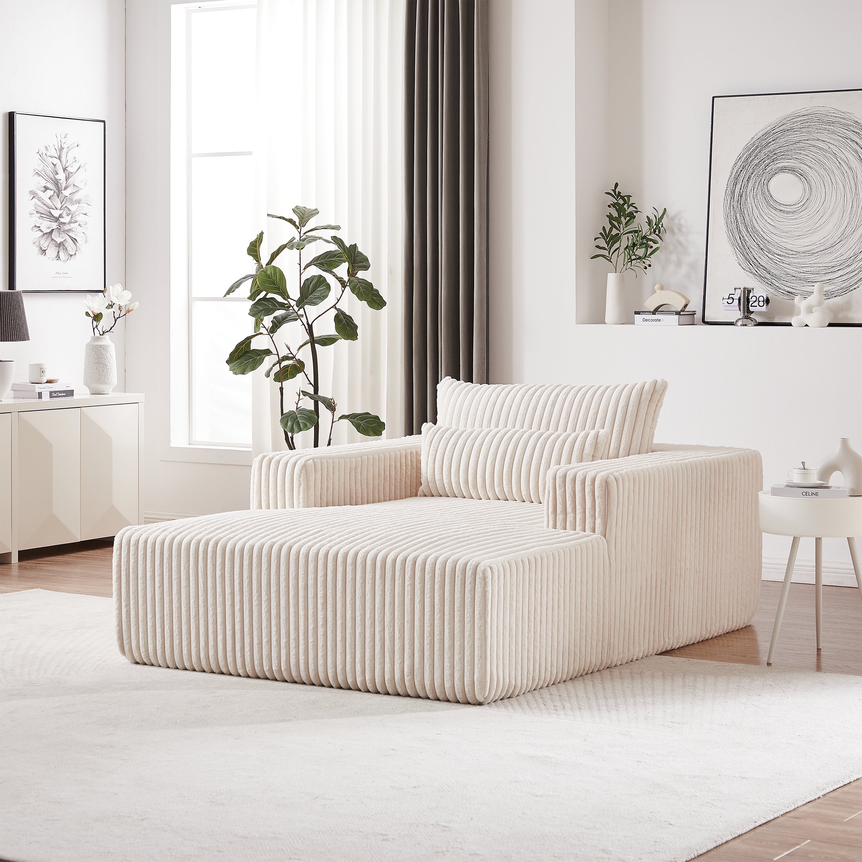 75-Inch Corduroy Sponge Sofa Lounge Chair,No Assembly Required,Fluffy Modern Sleeper Chair for Indoor Living Room Bedroom