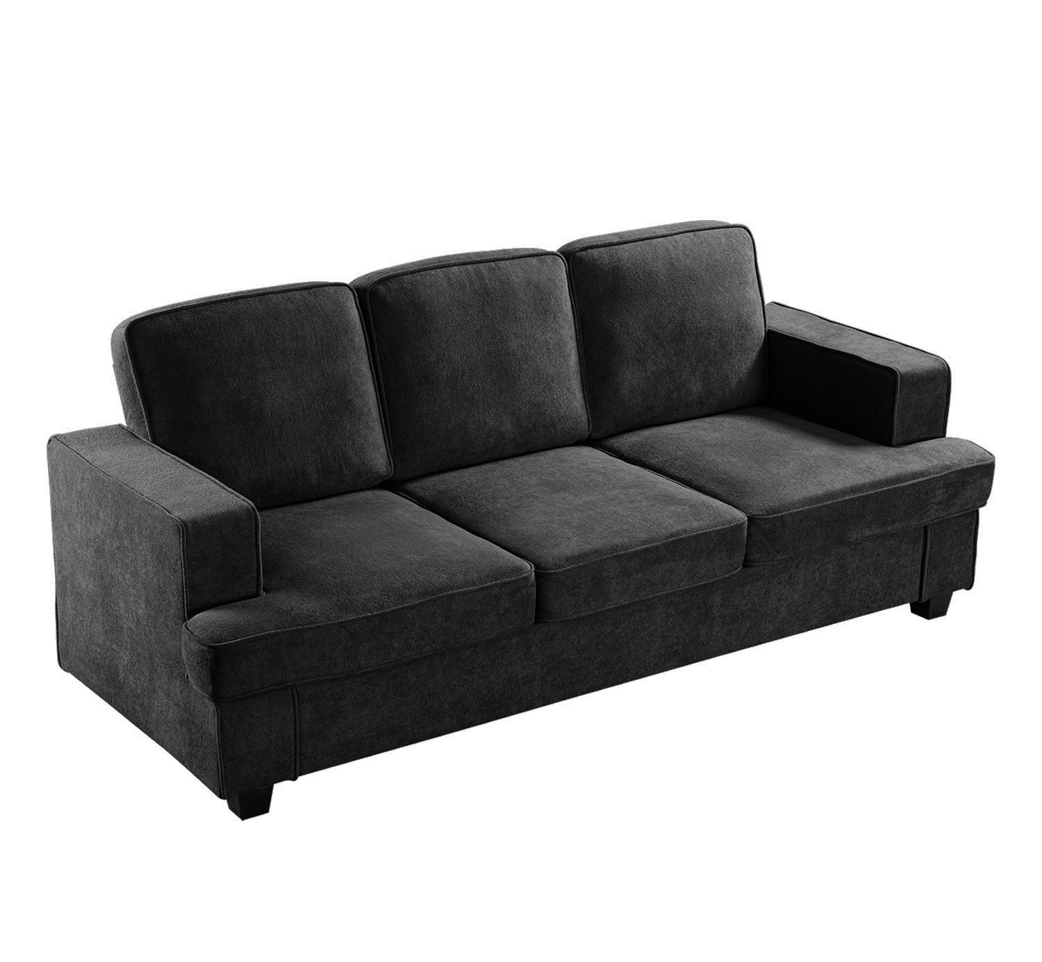 Modern Velvet Sofa, Comfortable 3 Seater Couch with Deep Seating and High-Density Foam, Loose Back Cushions, Wide Arms, Living Room Furniture for Home, Apartment, Office, Black