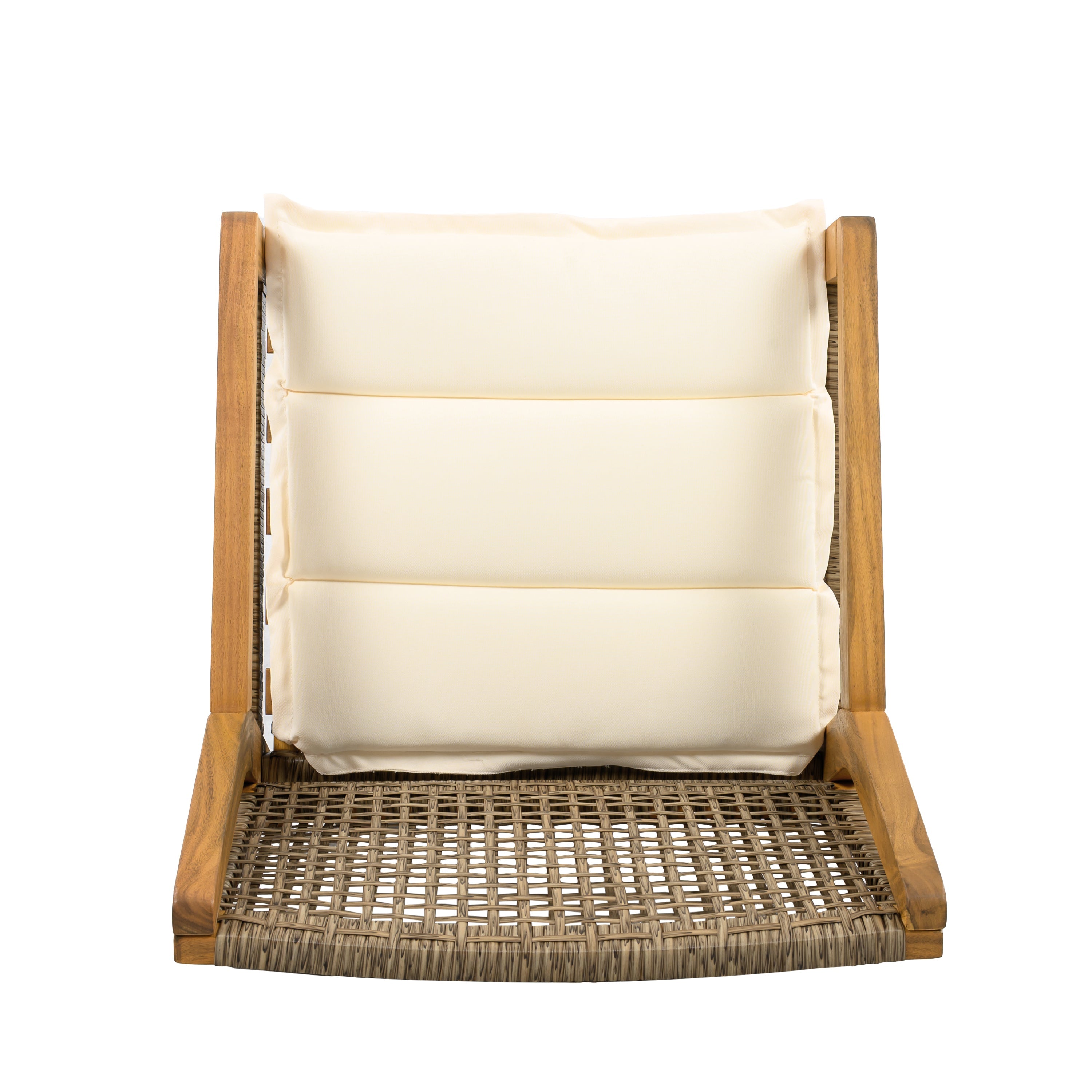 Outdoor Dining Set – Premium Acacia Wood Stamford Table & Wicker Chairs with Cream Cushion for Comfortable Dining Experience,Suitable for large gatherings(1 Table + 4 Chairs)