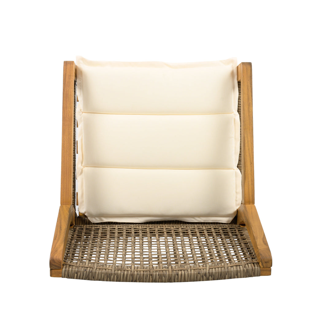 Outdoor Dining Set – Premium Acacia Wood Della Table & Wicker Chairs with Cream Cushion for Comfortable Dining Experience,Suitable for large gatherings(1 Table + 6 Chairs)