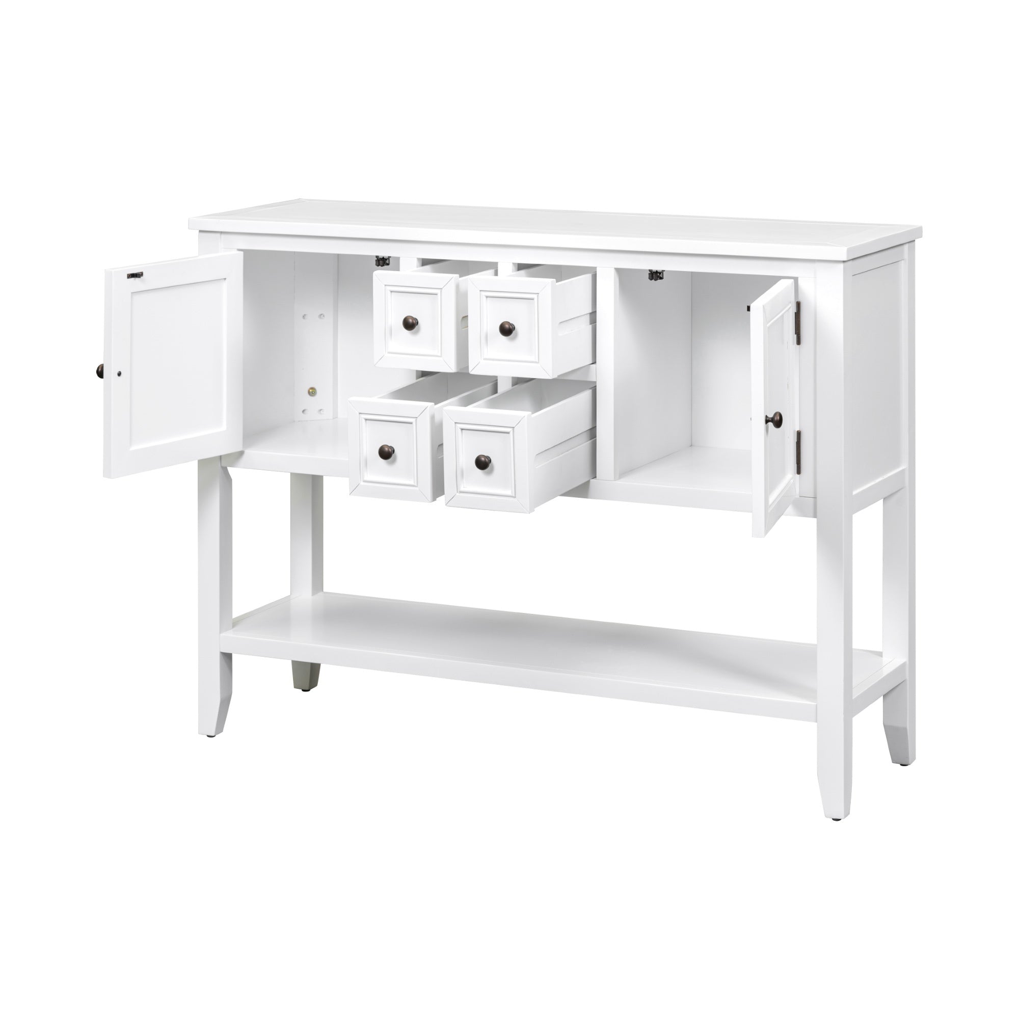 TREXM Cambridge Series  Ample Storage Vintage Console Table with Four Small Drawers and Bottom Shelf for Living Rooms, Entrances and Kitchens (White, OLD SKU: WF190263AAA)