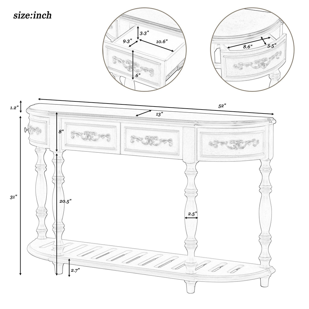 U_STYLE 52''Modern and Contemporary Curved Console Table Sofa Table Entryway Table for Hallway Living Room with 4 Drawers and 1 Shelf