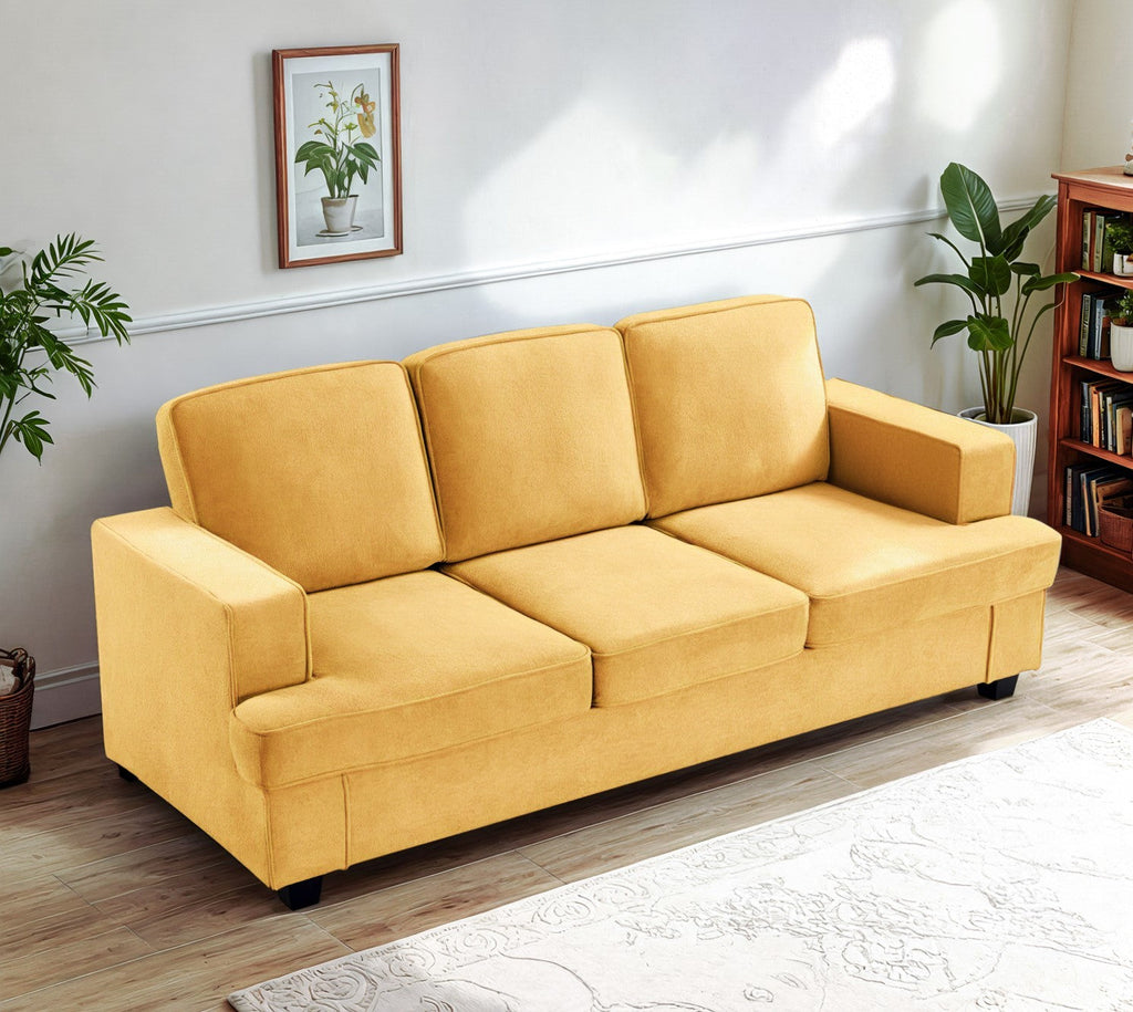 Modern Velvet Sofa, Comfortable 3 Seater Couch with Deep Seating and High-Density Foam, Loose Back Cushions, Wide Arms, Living Room Furniture for Home, Apartment, Office, Mustard yellow
