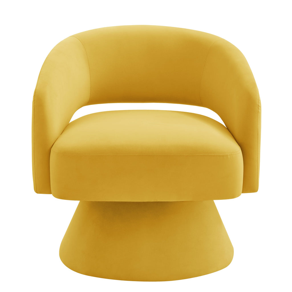Modern Swivel Barrel Chair, Upholstered Velvet Round Accent Chairs,360 Degree Comfy Swivel Chair with Open Backrest, Single Chair Armchair for Living Room Bedroom, Homerest, Yellow