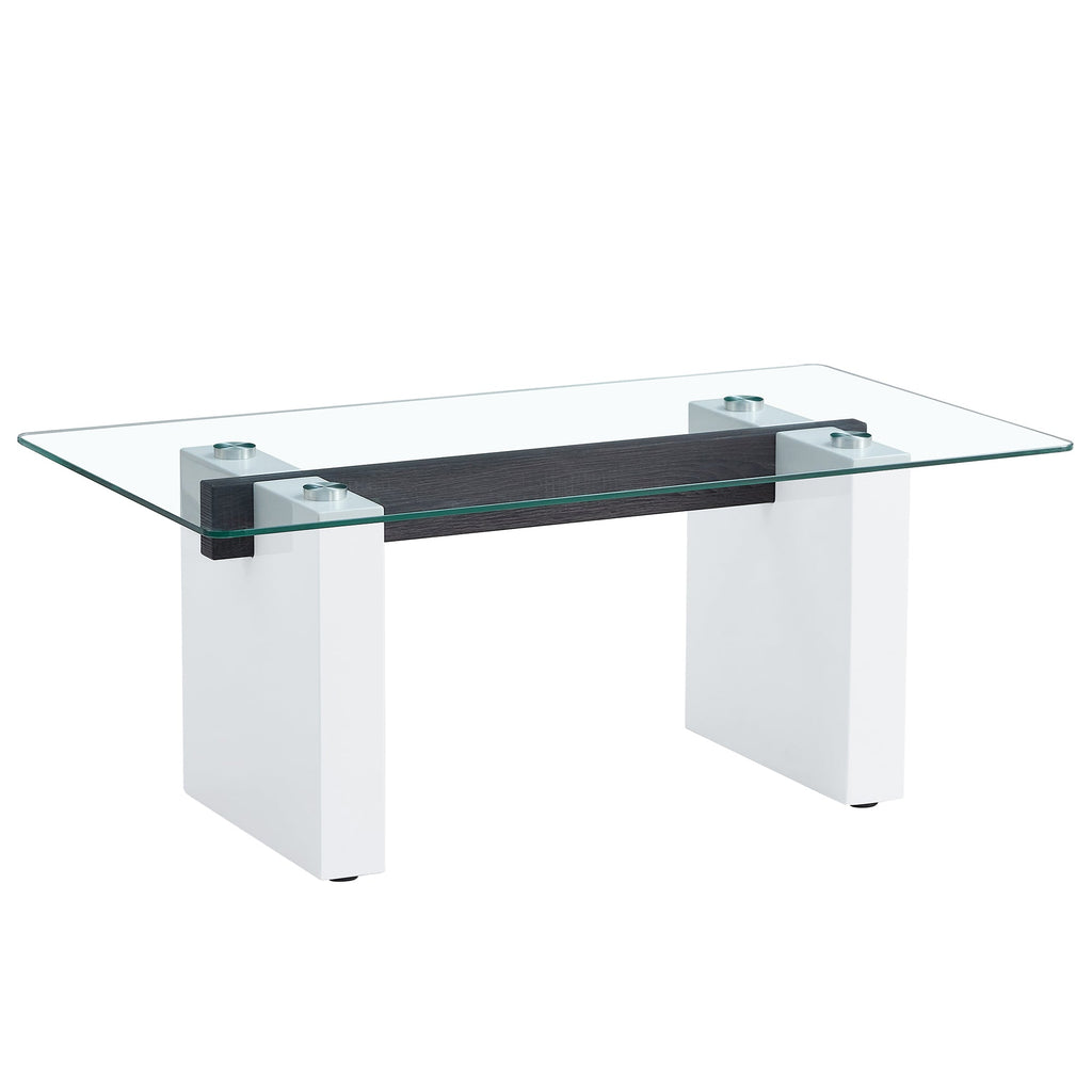Modern minimalist transparent tempered glass coffee table , paired with white MDF decorative columns. Computer desk. Game table. CT-1546