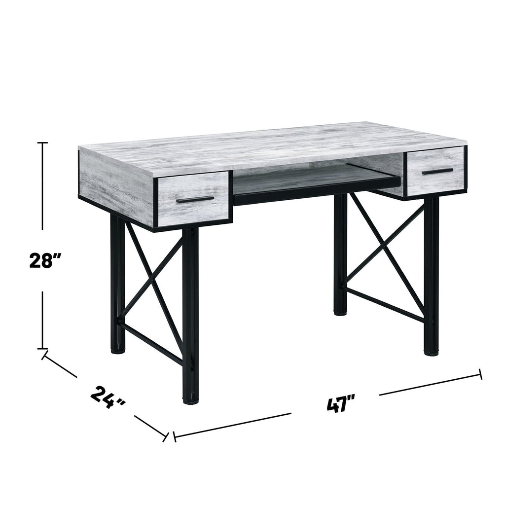 Rectangular Computer Desk with 2 Drawers, Antique White and Black