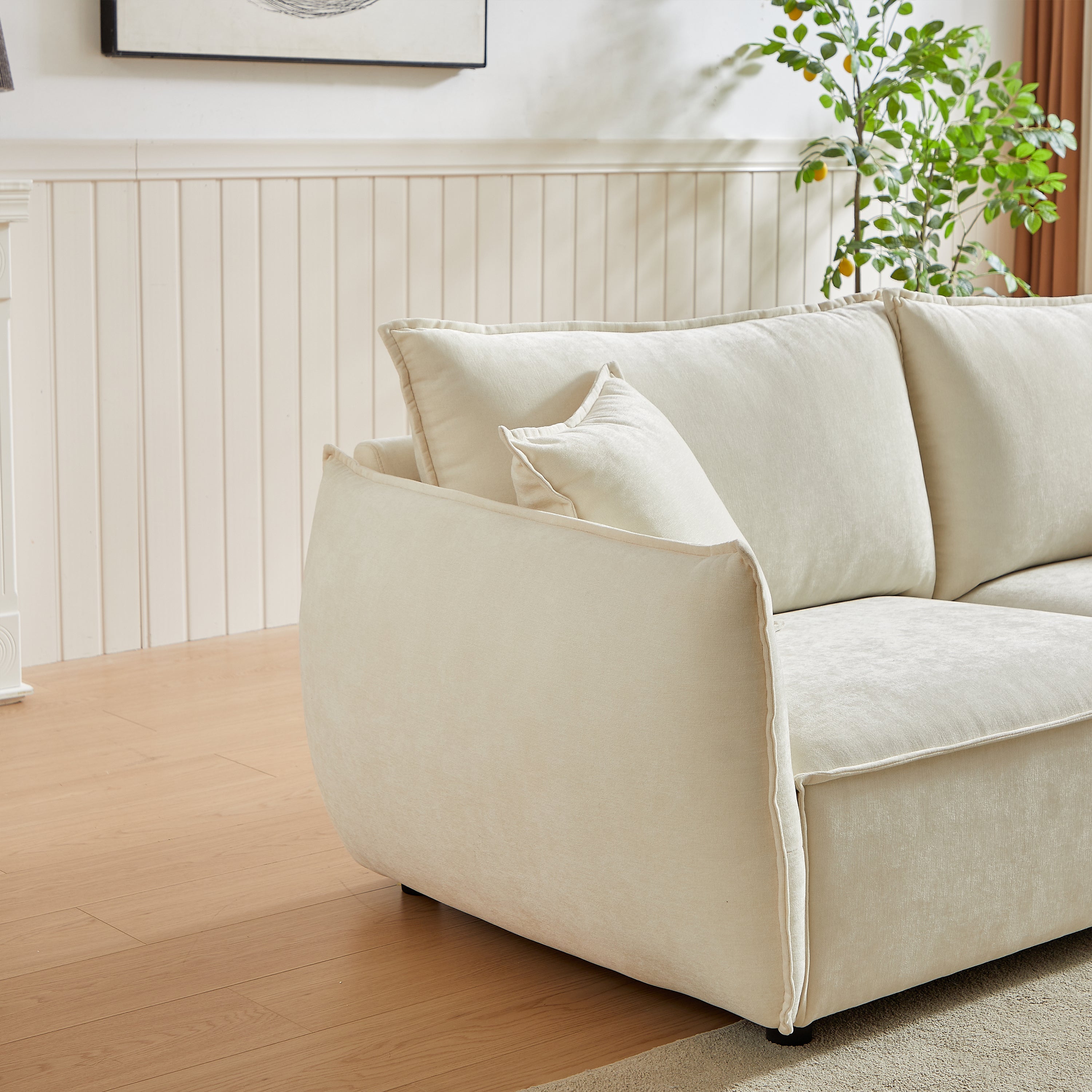 3-Seater + 3-Seater Combo Sofa Modern Living Room Sofa, Linen Fabric Sofa, Wooden Frame with 4 Pillows, Apartment Sofa Furniture