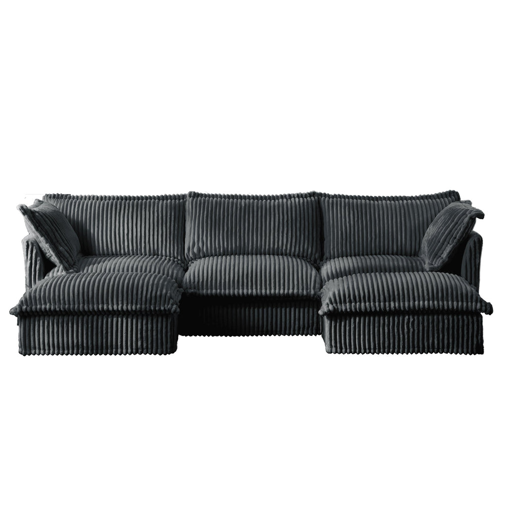 Slipcovered U Shape Sectional Deep Seat Sofa Couch, 3 Seater Sofa with French Edges Design Multiple Big Pillows, Modular Deep Seat Sectional Sofa Comfy Cloud Couch for Living Room, Apartment,Gray