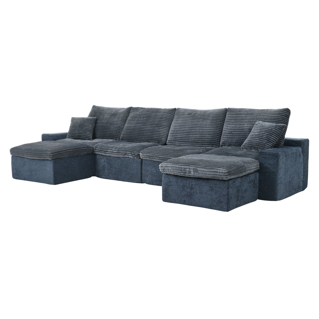 142' Cloud Sectional Couch with Comfy Chaise,U Shaped Modern Modular Sofa with Deep Seat,No Assembly Required Couch for Living Room Lounge,Blue