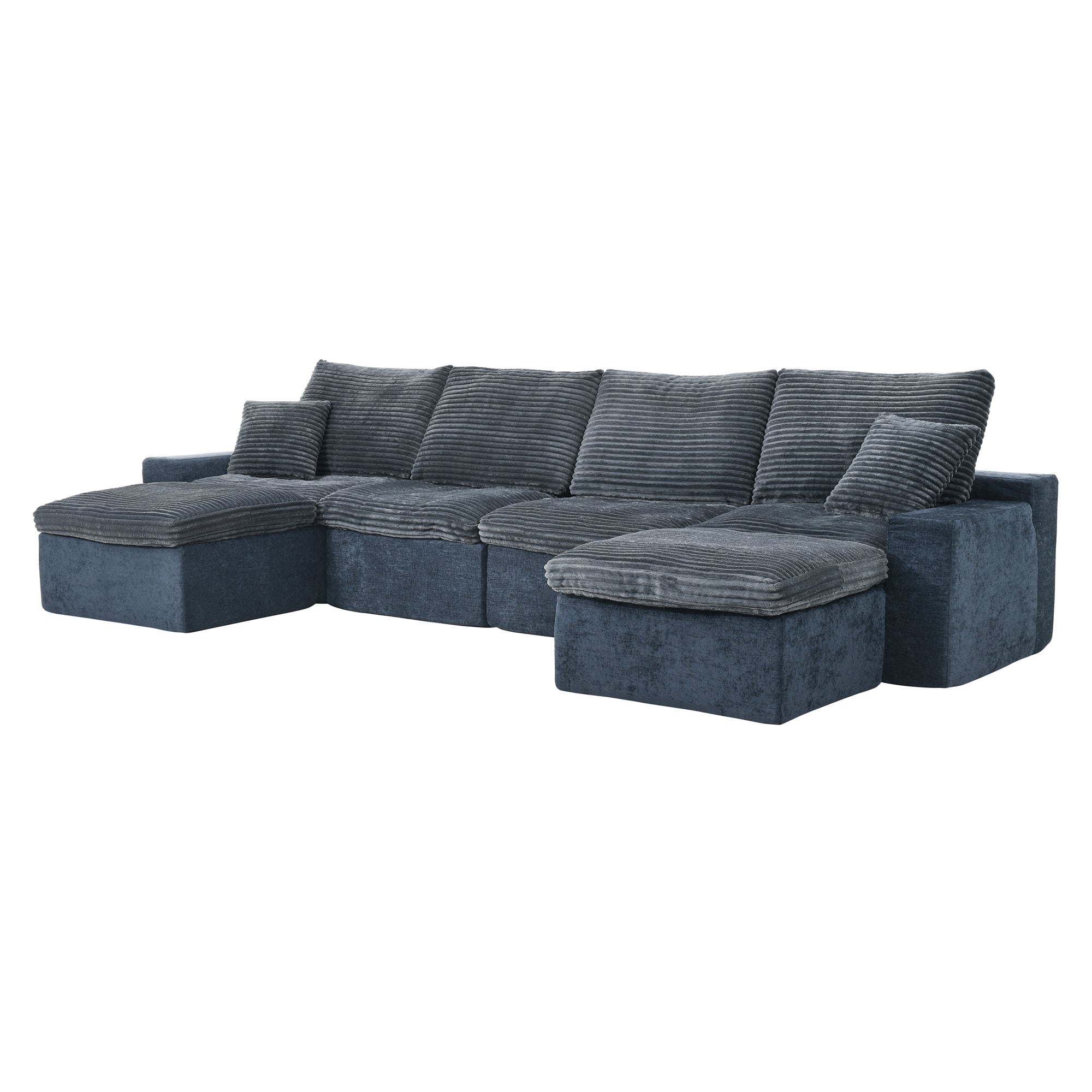 142' Cloud Sectional Couch with Comfy Chaise,U Shaped Modern Modular Sofa with Deep Seat,No Assembly Required Couch for Living Room Lounge,Blue