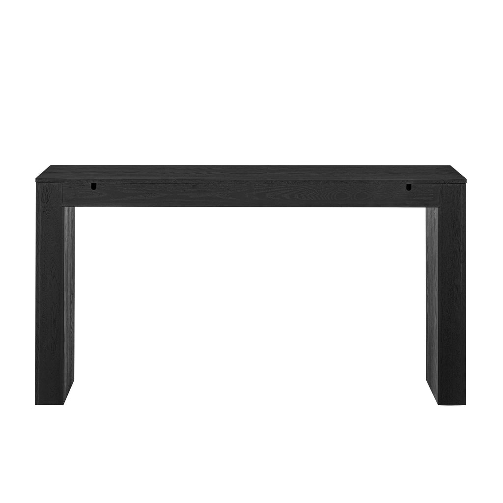 TREXM 60' Modern Farmhouse Console Table with 2 Concealed Drawers, Waterfall Design Entryway Table with Thickened Legs & Rustic Wood Grain for Living Room, Entryway & Hallway (Black)