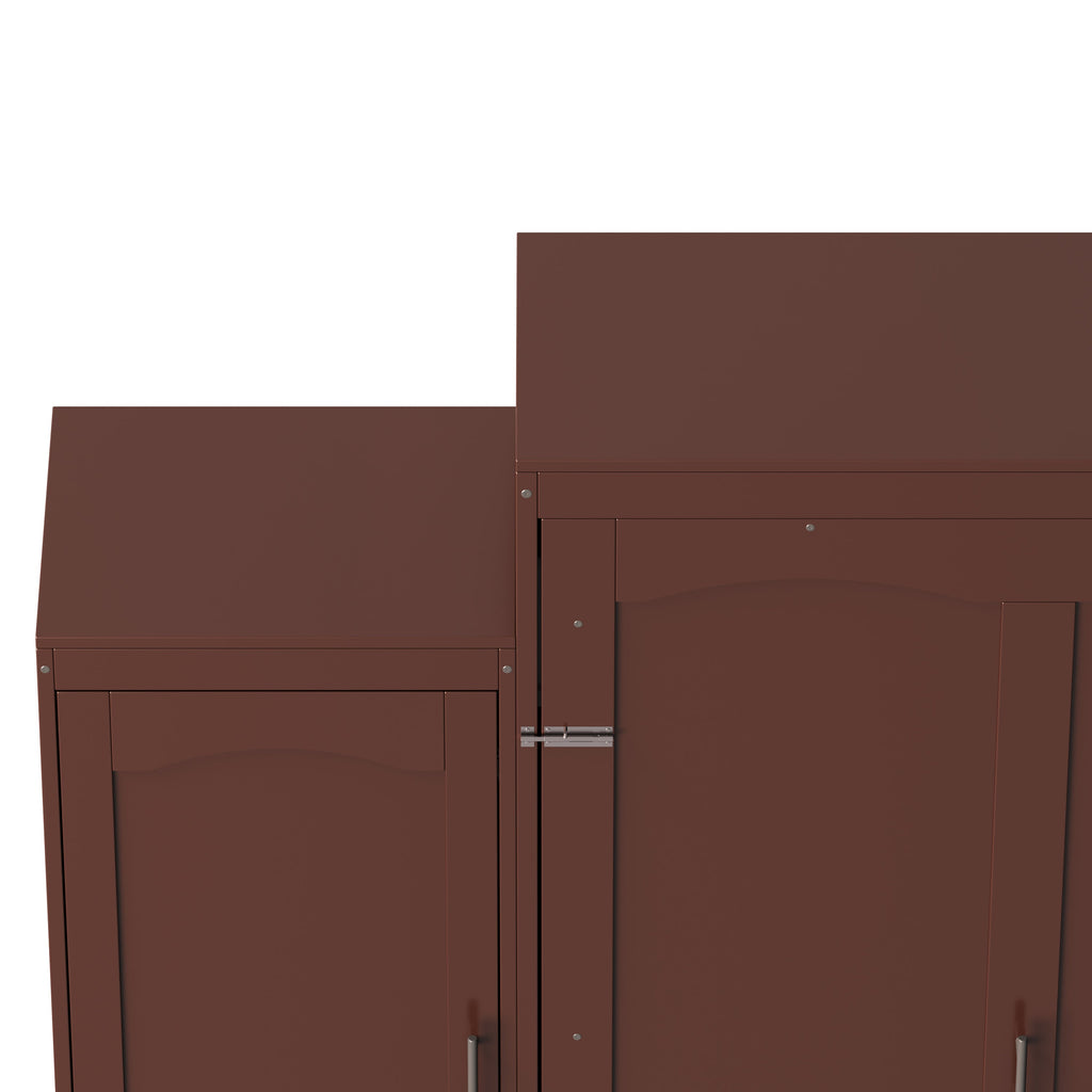 Full Size Murphy Bed, Wooden Full Wall Bed with 2 Wardrobe and Storage Shelf, Multifunctional Foldable Platform Bedframe for Guest-Room, Bedroom, Walnut