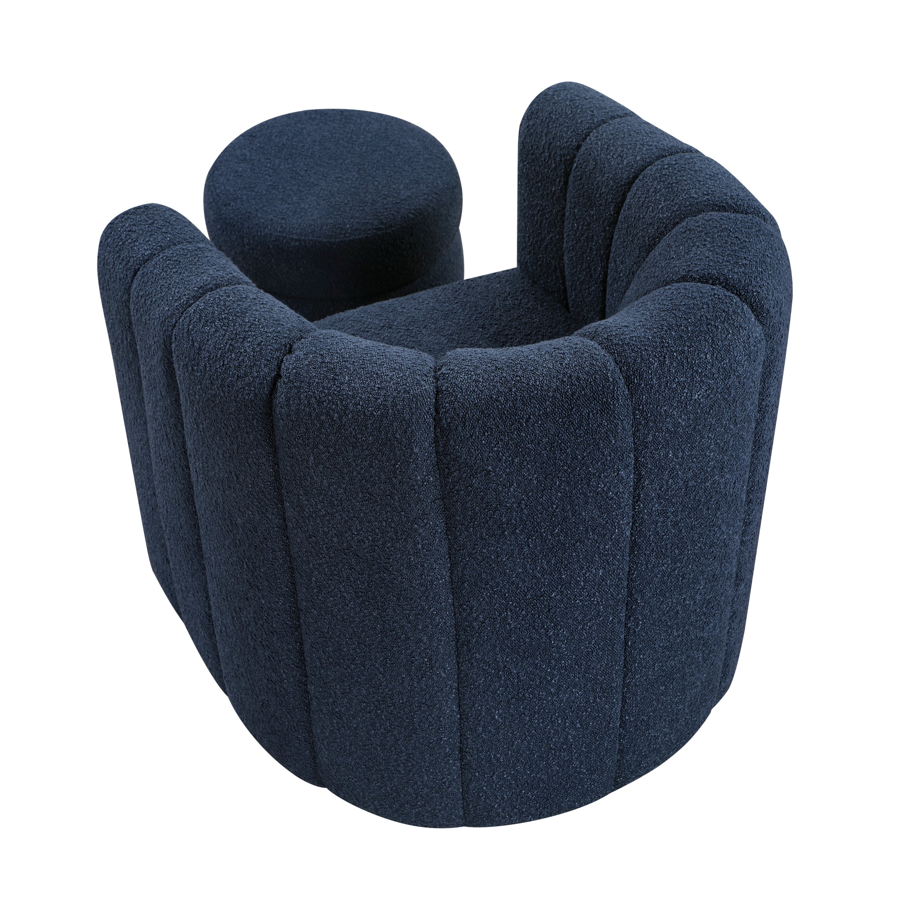 Modern Contemporary Swivel Chair with Ottoman Blue Boucle Fabric Upholstery Solid Wood Living Room Furniture