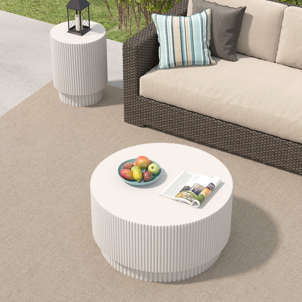 15.72-inch H-barrel coffee table, Nordic style, simple design, suitable for indoor and outdoor use, magnesium oxide material, suitable for living room, bedroom or garden sofa
