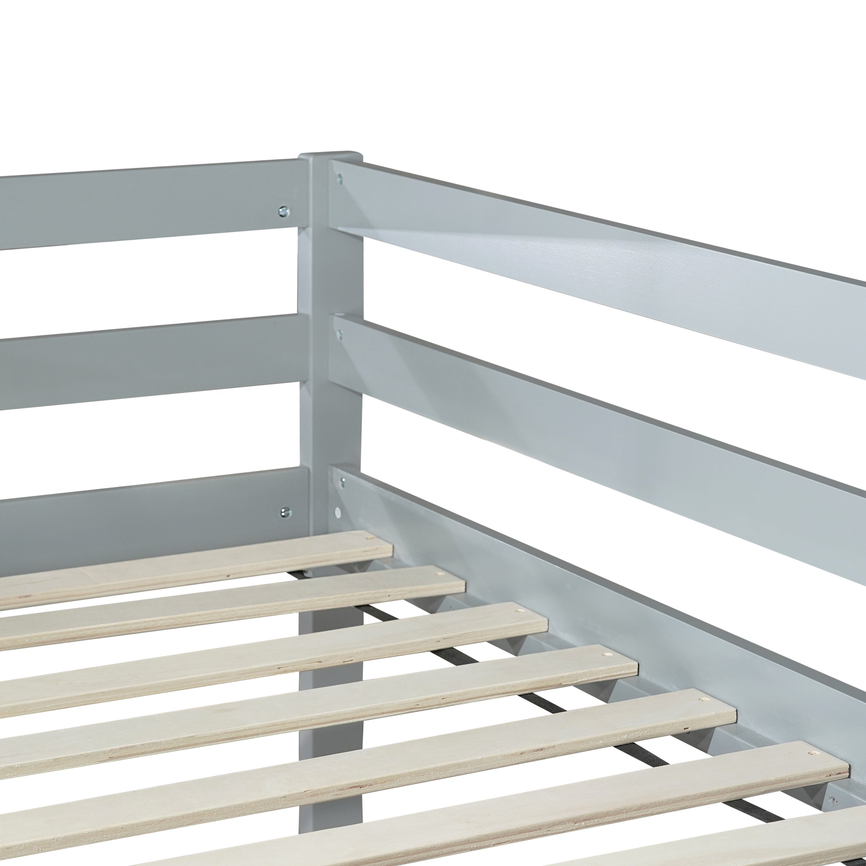 Solid Wooden, Rubber Wooden Twin Loft Bed with Ladder, Bed Platform of Strengthened Slats , Grey