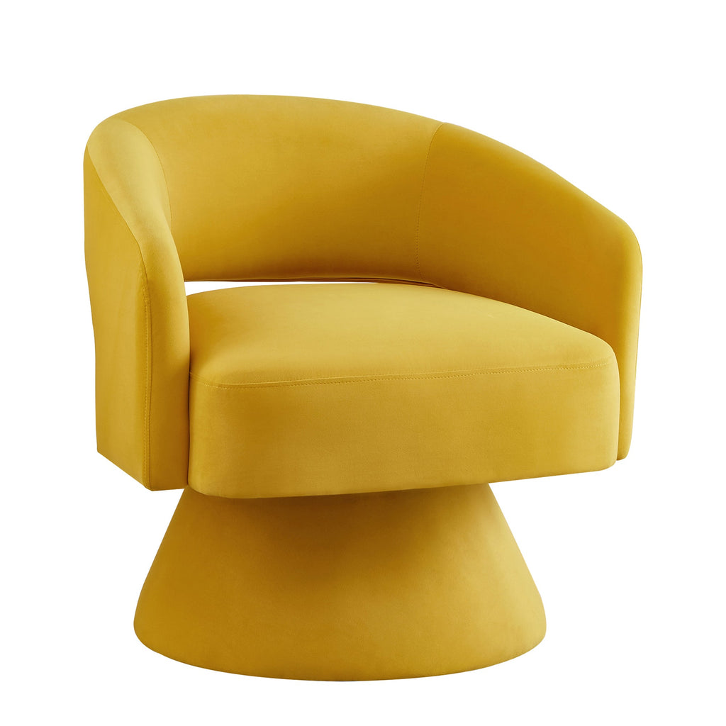 Modern Swivel Barrel Chair, Upholstered Velvet Round Accent Chairs,360 Degree Comfy Swivel Chair with Open Backrest, Single Chair Armchair for Living Room Bedroom, Homerest, Yellow