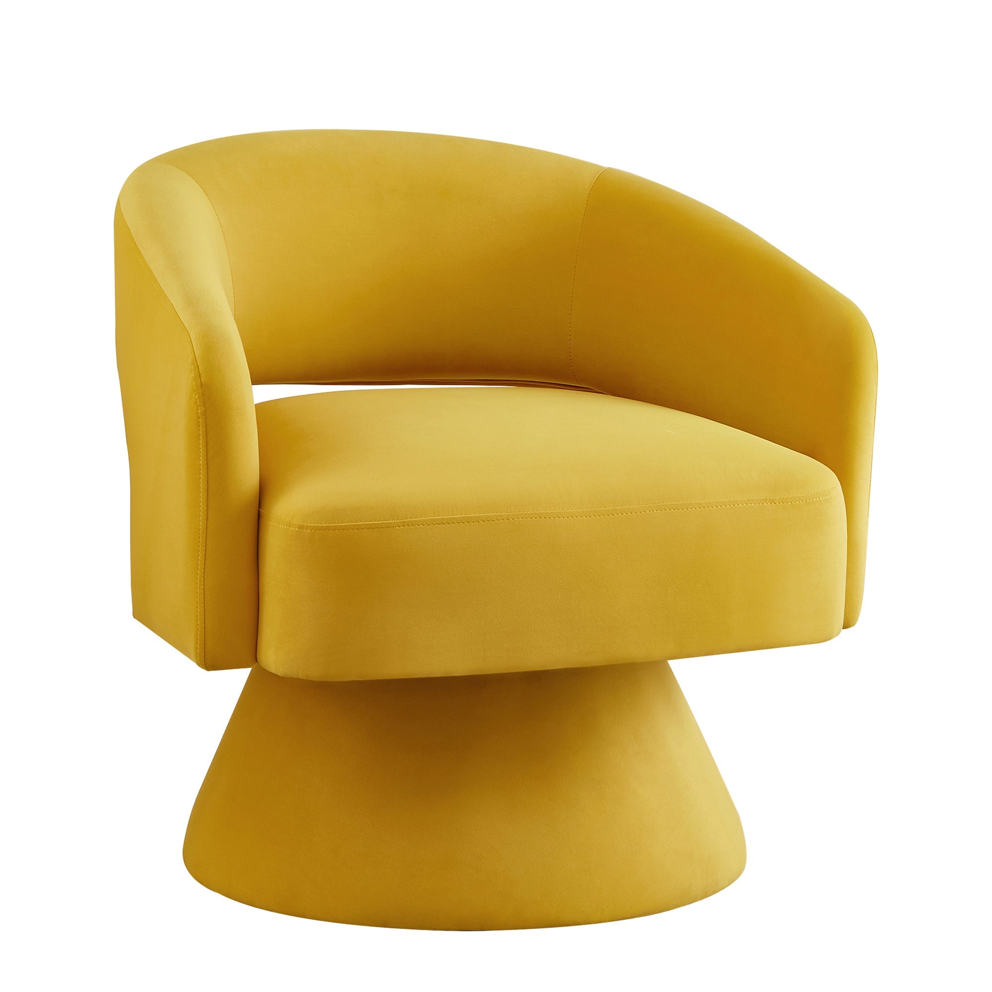 Modern Swivel Barrel Chair, Upholstered Velvet Round Accent Chairs,360 Degree Comfy Swivel Chair with Open Backrest, Single Chair Armchair for Living Room Bedroom, Homerest, Yellow
