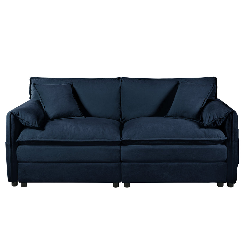Oversized Chenille Loveseat Sofa, Oversized 2-Seater Small Cloud Couch, Modern Comfy Deep Seat Love Seat for Living Room Bedroom Office Apartment,DIY Combination,Blue