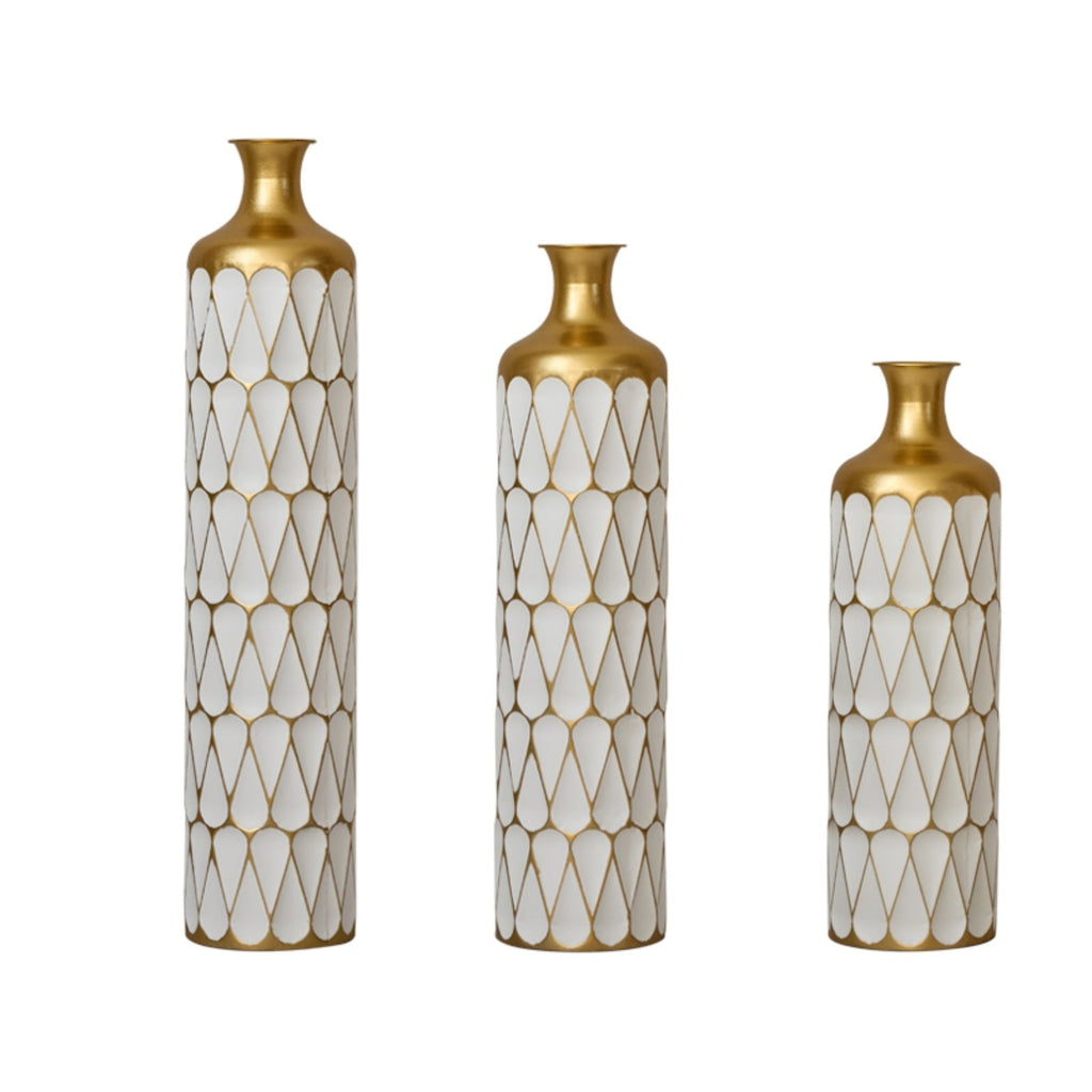 Floor Metal Vase Modern Style Decoration Home Droplet Shaped White Metal Vase 3-piece Set Gorgeous Home Decoration Large Glazed Metal Vase