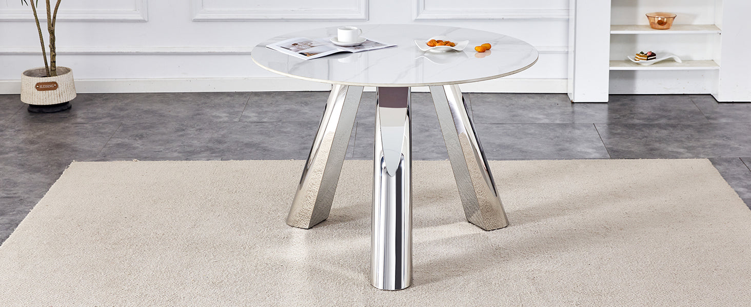 42' Luxury Sintered Stone Table: 0.45' Durable Top + 6' Steel Legs, 350lb Capacity, Stain/Heat-Resistant White/Gray Veined Surface - Modern Minimalist Design
