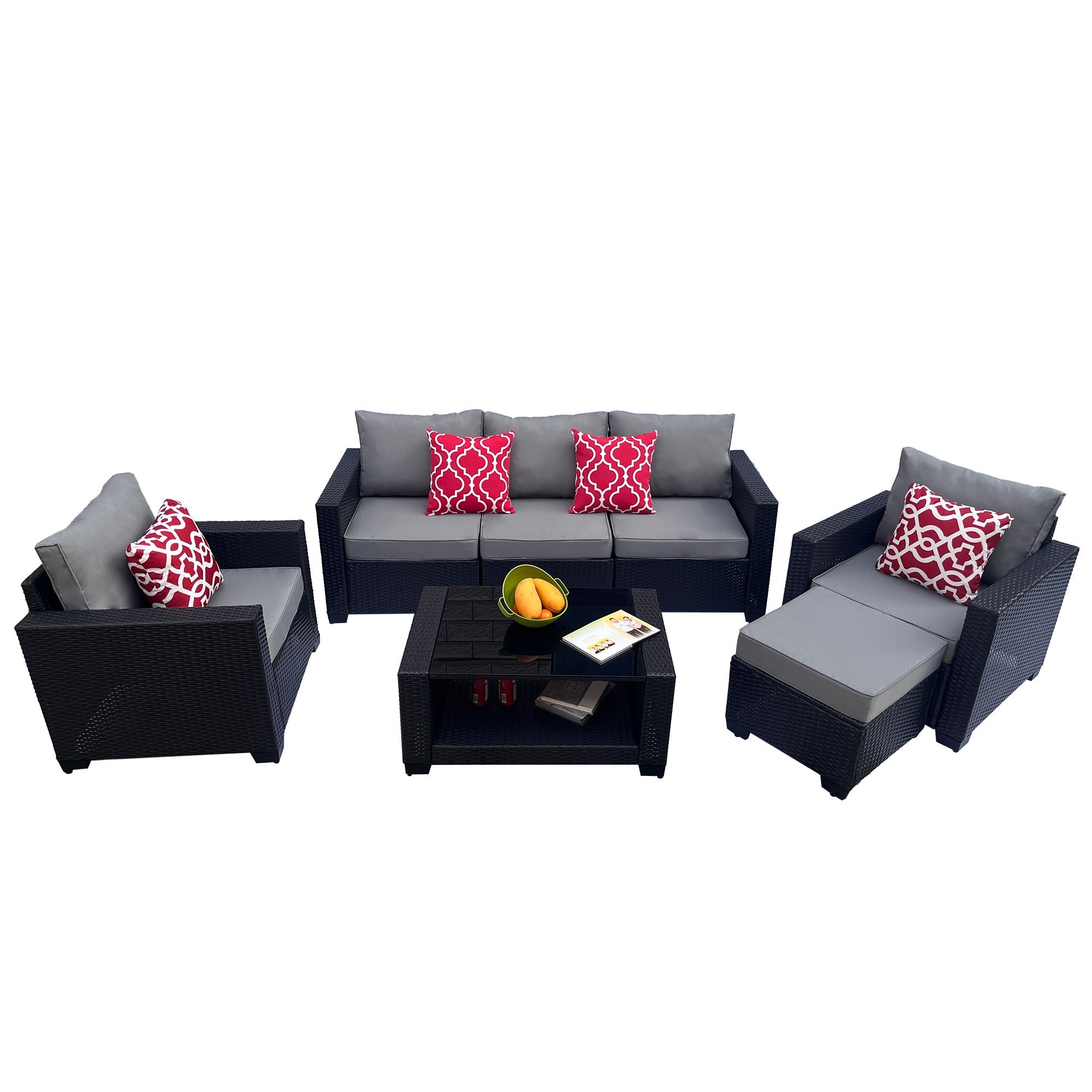 Outdoor Garden Patio Furniture 7-Piece PE Rattan Wicker Cushioned Sofa Sets  and Coffee Table, patio furniture set;outdoor couch;outdoor couch patio furniture;outdoor sofa;patio couch