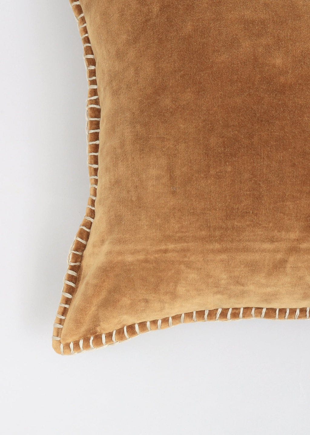 Stonewashed Cotton Velvet Throw Pillow with Decorative Handstiched Edges-19X19'