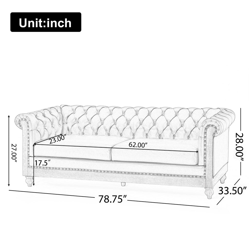 Mirod Retro Style Comfy 3-Seat Sofa with Wooden Legs, Beige Polyester, 78.75'' Wide